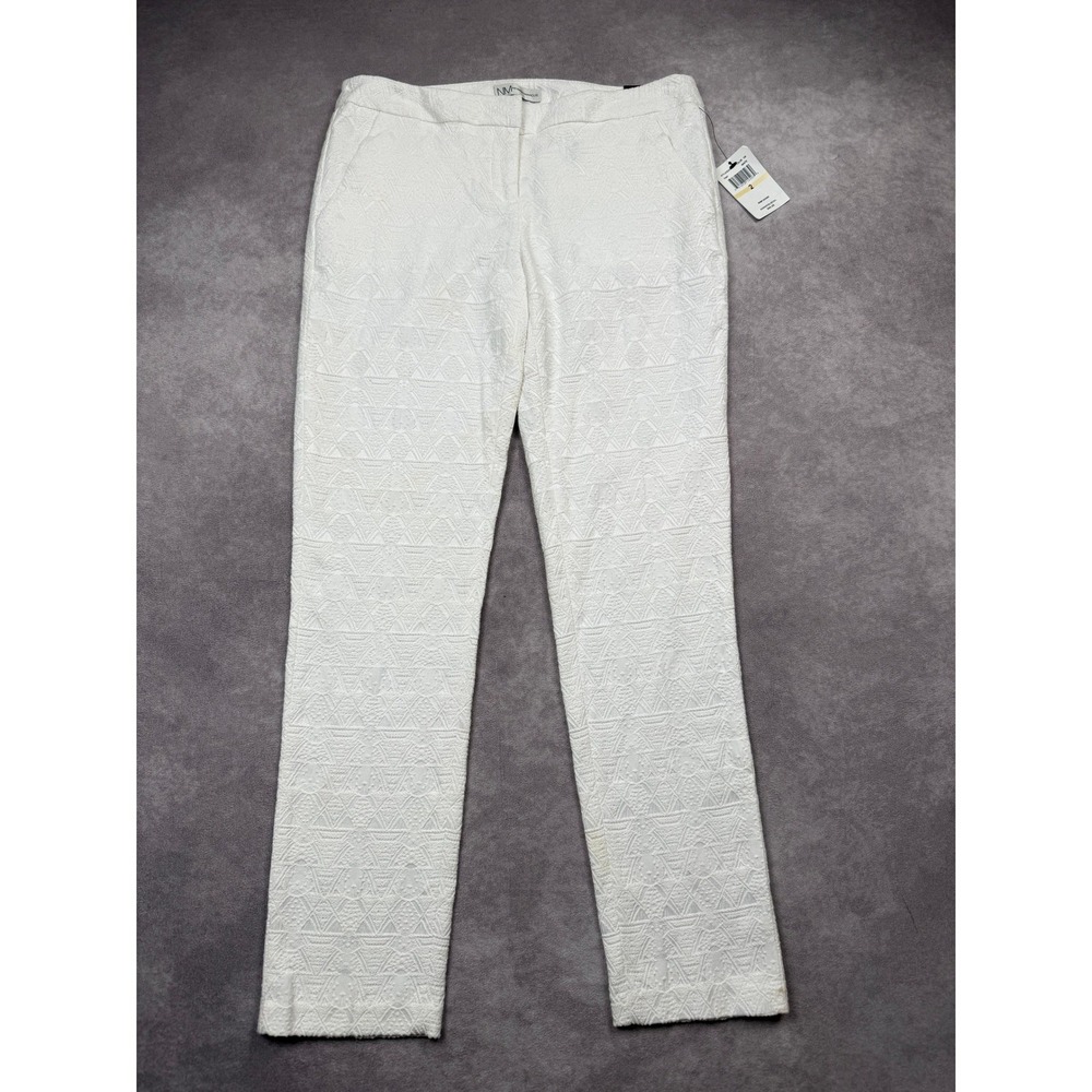 NWT Neiman Marcus White Geometric Jacquard Textured Ankle Pants Women Sz 2